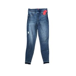 SPANX Blue Skinny High-Rise Jeggings with Subtle Distress